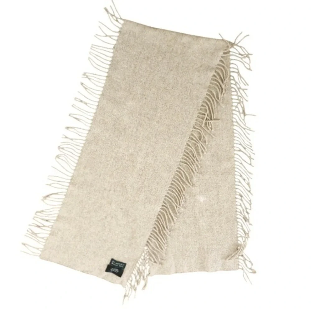 Blarney Woollen Mills Scarf Unisex OS Beige 100%  Lambswool Fringe Made Ireland
